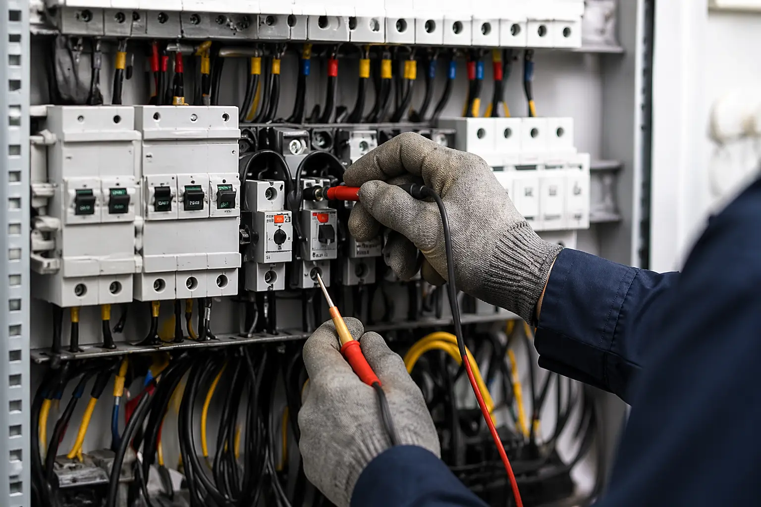 Photo of a coc electrician conducting an electrical coc inspection to issue a coc certificate.